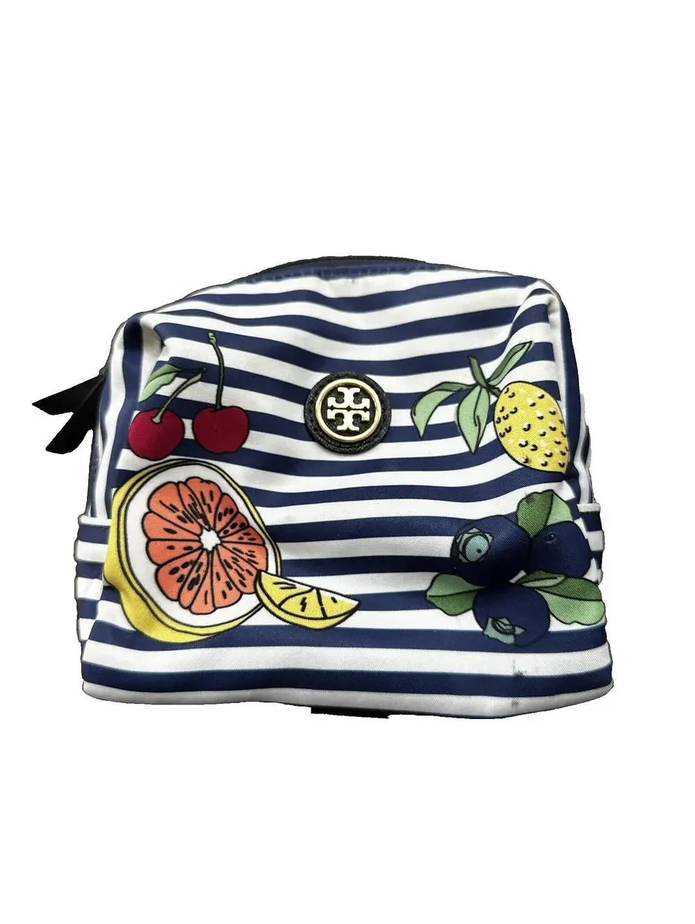 Tory Burch Printed Nylon Cosmetic Case Blue Fruits Wild Cute Print Berries